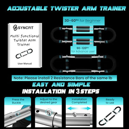 Twister Arm Trainer with Adjustable 5 Resistance Levels (40–120 lbs), 4 Springs, Anti-Slip Handles, Carry Bag - Chest Trainer Equipment for Men & Women, Home Gym Strength Trainer