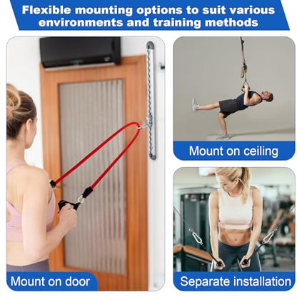 Adjustable Resistance Band Wall Anchor Set, Load Capacity Over 2000 Lbs, 100cm Aluminum Rail with 150lb Bungee Set, for Fitness Bands, Strength Training, Rehabilitation, and Home Exercise