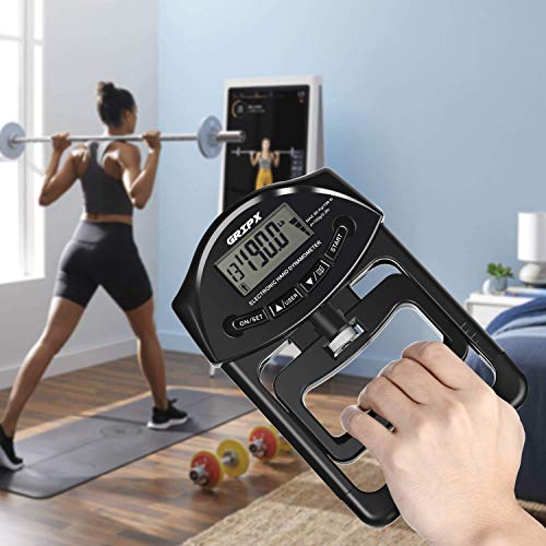 Digital Hand Dynamometer Grip Strength Measurement Meter Auto Capturing Electronic Hand Grip Power 198Lbs / 90Kgs - color: Black