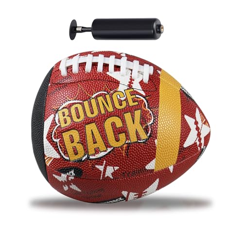 BOUNCEBACK Soft Leather Training Football, Youth Size & Official Size, Fatherless PU PassCatch Solo Enhancing Passing Catching(with Pump) - style: Starry Brown-Size 7