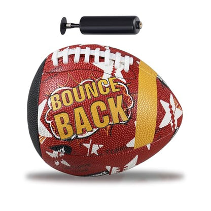 BOUNCEBACK Soft Leather Training Football, Youth Size & Official Size, Fatherless PU PassCatch Solo Enhancing Passing Catching(with Pump) - style: Starry Brown-Size 7