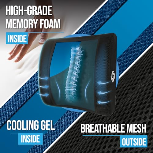 Samsonite Cooling Memory Foam Lumbar Support Pillow for Office Chair, Gaming Chair & Car Seat Automotive Ergonomic Back Cushion, Home Office Essentials, Sitting Comfort and Posture Relief Back Support