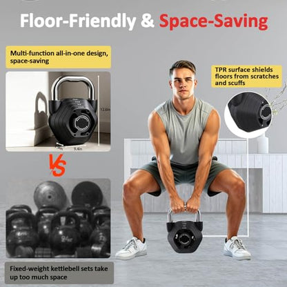 2-in-1 Adjustable Kettlebell, 15-45lbs Kettlebells Weight Set | Converts to 5.9-30.9lbs Adjustable Dumbbell, Home Gym, Strength Training, Full Body Workout, Cast Iron - color: Black