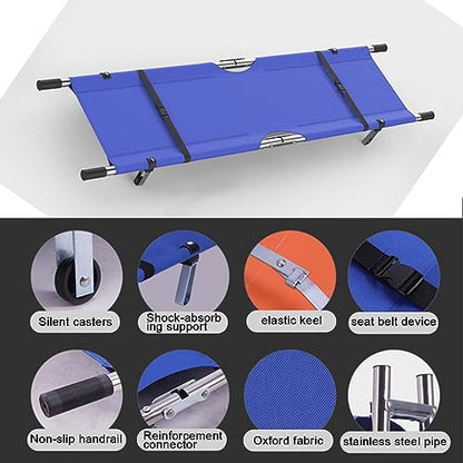 Portable Folding Medical Stretcher - Stainless Steel First Aid Patient Transfer Board - Blue Emergency Immobilization for Home & Accident Rescue 200x54cm