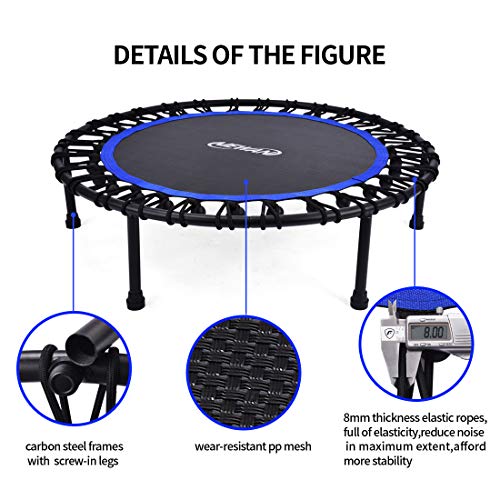 Newan 40"-48" Silent Mini Trampoline Fitness Trampoline Bungee Rebounder Jumping Cardio Trainer Workout for Adults-Max Limit 330lbs