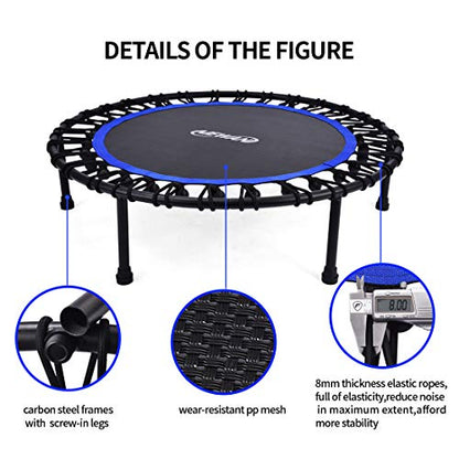 Newan 40"-48" Silent Mini Trampoline Fitness Trampoline Bungee Rebounder Jumping Cardio Trainer Workout for Adults-Max Limit 330lbs