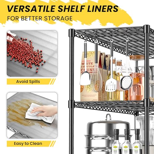 3-Tier Storage Shelves 795LBS Metal Shelving Unit, Adjustable Wire Rack Small Shelf Organizer with Shelf Liners for Kitchen Pantry Office Closet Garage 24" W x 14" D x 30.5" H Black - size: 24" W x 14" D x 30.5" H-3 Tier