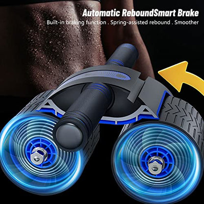 Automatic Rebound Aabdominal Wheel, 1 Set Of 2023 Upgraded Automatic Rebound Abdominal Wheel Cell Phone Stand Ab Roller With Kneeling Pad For Abdominal Core Strength Training Abdominal Muscle Roller (Blue)