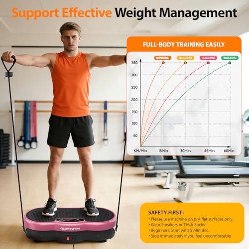 Vibration Plate for Weight Loss & Body Shaker Machine, Professional Full Body Vibration Machine with Wider Platform, Ultra Stable & Quiet, 120 Speeds, 330lbs Capacity, Home Fitness System - color: Pink