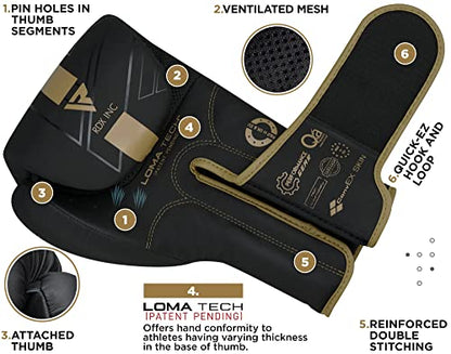 RDX Boxing Gloves, Pro Training Sparring, Maya Hide Leather, Muay Thai MMA Kickboxing, Men Women Adult, Heavy Punching Bag Focus Mitts Pads Workout, Ventilated Palm, Multi Layered, 8 10 12 14 16 18 Oz - color: GOLDEN, size: 8 OZ