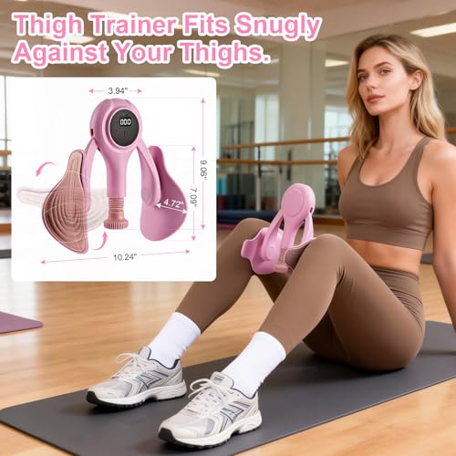 Thigh Trainer for Women, 0-70LB Adjustable Resistance Inner Thigh Exerciser with LED Display, Pelvic Floor Muscle Repair Devices with Resistance Band,Workout Kegel Equipment for Shaping at Home
