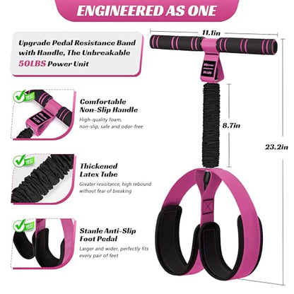 Multifunction Pedal Resistance Band with Handle, 50LBS Foot Pedal Resistance Bands for Core/ABS, Arm, Waist, Abdomen, Leg Workout, Portable Sit Up Exercise Equipment for Women