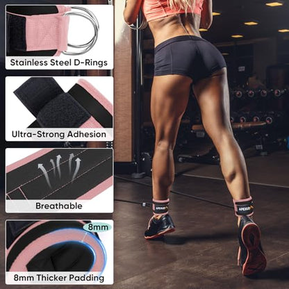 APEXUP Ankle Strap for Cable Machine, Ankle Resistance Bands, Cable Kick Back Ankle Straps for Gym, Glute Workouts, Leg Extensions, Adjustable Straps with Neoprene Padding - color: Black+Pink, style: Pair