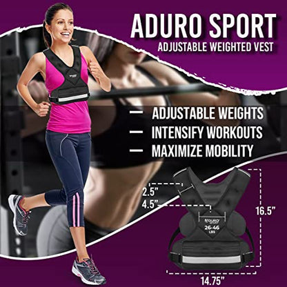 "Aduro Sport Adjustable Weighted Vest Workout Equipment, 4-10lbs/11-20lbs/20-32lbs/26-46lbs Body Weight Vest for Men, Women, Kids" - style: 26-46 Pounds (11.79KG-20.86KG)