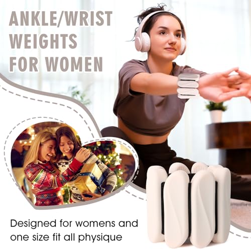 Wrist Weights, 2Pack Wrist Ankle Weights for Women & Men, 2lb Adjustable Silicone Arm and Leg Weighted Bangles(1LBs Each), Fits for Yoga, Pilates, Home Gym, Jogging, Cardio, Strength Training - color: Beige