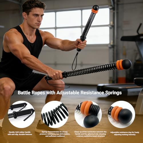 Ropeless Battle Ropes-Battle Ropes for Home Gym-Adjustable Cordless Workout Rope Portable-Strength & Full Body Training HIIT for Men & Women (2 Pack, Black)