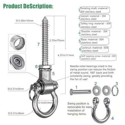 6Packs Heavy Duty Swing Hangers Permanent Anti Rust Bearing - size: 6 inch Style 3