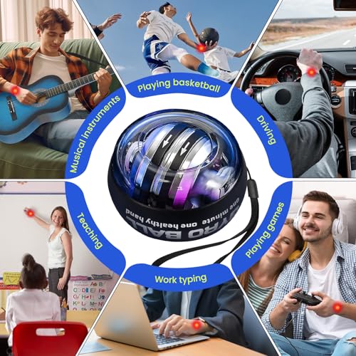 Torque Ball Hand Exerciser, Grip Strength Trainer, Forearm Strengthener, Hand Strengthening Devices,Wrist Power Gyro Ball,Wrist Strengthener, Finger Exerciser with Auto-Start LED Lights and Digital Display - color: Black