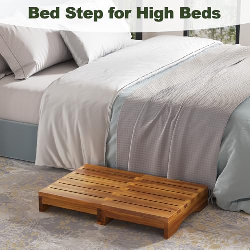 Wooden Platform Step Stool, 3.5" Height Acacia Wood Steps for Outdoor Use, Non-Slip Prefab Porch Steps for Outside, One Step Bed Platform for Adults and Elderly