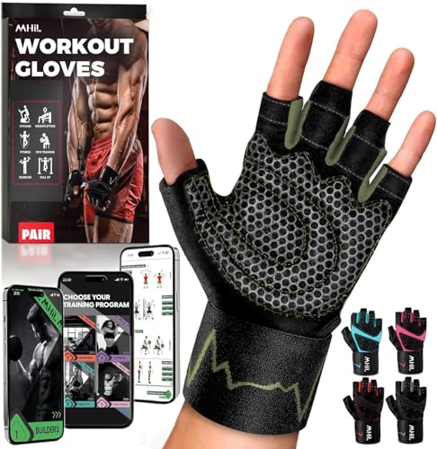 Workout Gloves for Men – Comfortable Gym Gloves for Men with Enhanced Grip for Safety and Hand Protection – Weight Lifting Protection with Wrist Wraps Support for Performance Boost and Style - color: Green, size: Medium: 7.5 - 8