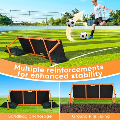 Soccer Rebounder Board, 40 X 16 Inch Portable Soccer Training Equipment, Two Rebound Angles, Equipped with Two Sandbags and Two Ground Stakes, Suitable for Soccer Passing and Shooting Drills