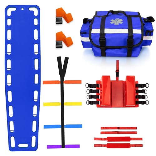 SURGICAL ONLINE First Responder EMT Backboard Spine Board Rescue Stretcher Immobilization with Head Bed and Spider Straps - Gift EMT Trauma Bag (Blue) - color: Blue