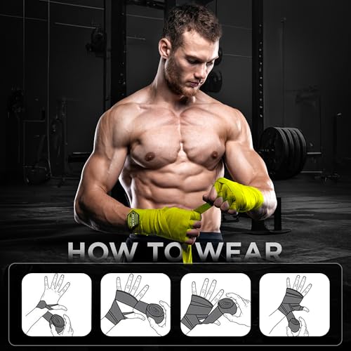 WYOX Gel Boxing Hand Wraps for Men Women – Elasticated Padded Long Wrist Straps Cotton & Nylon Blend for Muay Thai MMA, Kickboxing, BJJ Combat Sports Training