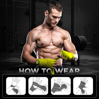 WYOX Gel Boxing Hand Wraps for Men Women – Elasticated Padded Long Wrist Straps Cotton & Nylon Blend for Muay Thai MMA, Kickboxing, BJJ Combat Sports Training