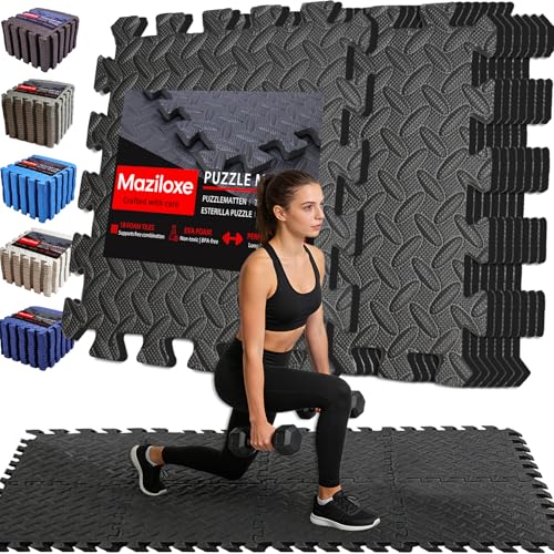 Gym Flooring for Home Gym, 18 PCS Anti-Slip Interlocking Foam Floor Tiles, 12.6"x12.6"x0.4" EVA Exercise Mats, Puzzle Floor Mat For Workout, Yoga, Kids Play Area, Treadmill, Garage - color: black