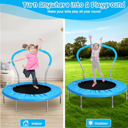 Mini Trampoline for Kids, Indoor Toddler Trampoline with Handle, Child Small Rebounder Trampoline for Indoor and Outdoor Use - style: Bright Blue-36Inch