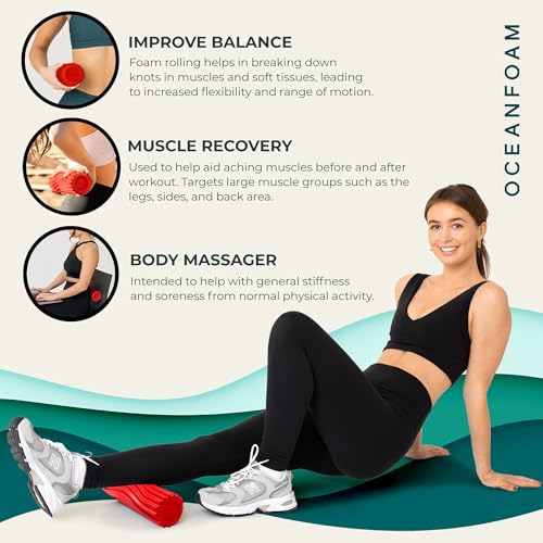 Oceanfoam Ripple Roller - Small Foam Roller for Physical Therapy (Red) - color: Red