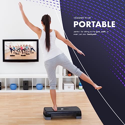 Exercise Steps – Fitness Stepper for Home & Gym, Suited for Aerobics, Cardio, Weights, Yoga, DVD Workout – Adjustable 2 Step Level Heights (10,15 cm) – Perfect Equipment Accessory Set