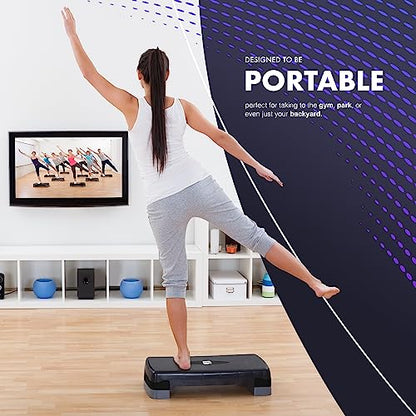 Exercise Steps – Fitness Stepper for Home & Gym, Suited for Aerobics, Cardio, Weights, Yoga, DVD Workout – Adjustable 2 Step Level Heights (10,15 cm) – Perfect Equipment Accessory Set