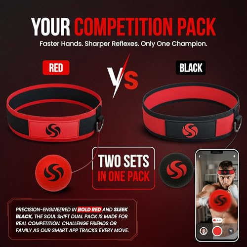 Soul Shift - Boxing Reflex Ball – Dual Competition Set | 2 Adjustable Headbands + 2 Training Balls + App Included | Speed, Agility & Hand-Eye Coordination for Adults & Kids | MMA Training Equipment - style: App Edition (Competition Pack)