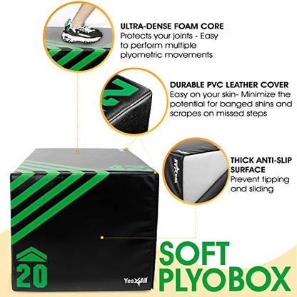 Yes4All 3 in 1 Foam Plyometric Jump Box for Training & Conditioning - Plyo Jump Box for Fitness Workout Exercise - color: Green and Black
