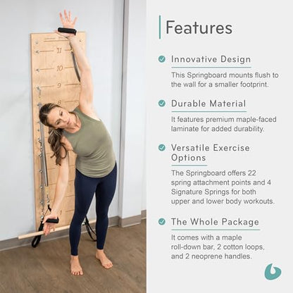 Balanced Body Pilates Springboard, Wall Mounted Pilates Workout Equipment for Home Gym or Studio Use, Pilates Exercise Equipment with Resistance Springs