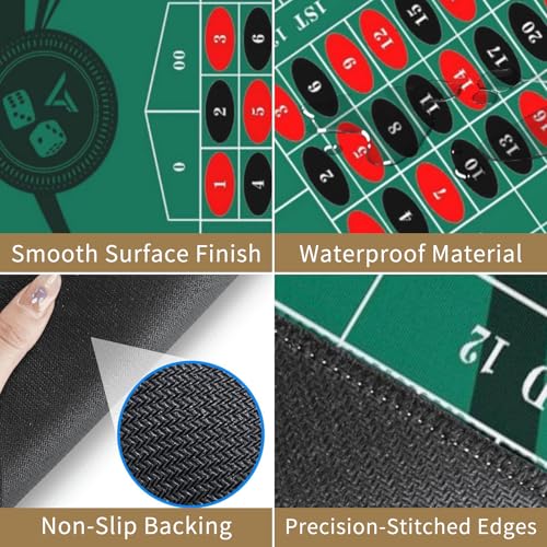 AQQA Roulette Table Mat 70 x 35 Inch, Durable, Water-Resistant Roulette Mat Made of 3mm Thick Rubber, Reinforced with Sturdy Stitching - Portable Casino Roulette Mat for Game Night Party