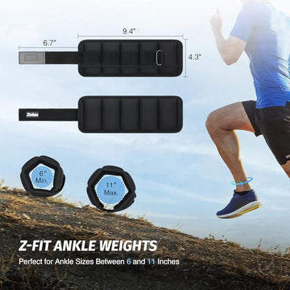 ZELUS Ultra Thin Adjustable Ankle Weights, 4/7/10 lb Fully Adjustable, Filled with Soft Iron for Slim Fit, Leg Weights for Women Men, Strength Weighted for Gym Home Yoga Walking Running Pilates - size: 0.4-2 lbs each (4 lbs pair)