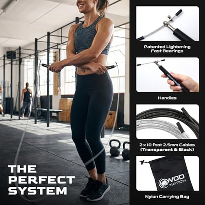 Speed Jump Rope for Men & Women with Adjustable Alloy Steel Cable, Lightweight Handles, and Smooth Rotation—Perfect for Boxing, Cross Training, Double Unders, and High-Intensity Workouts - Black & Red