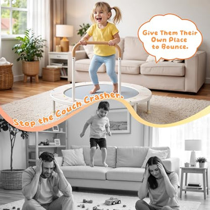 36-Inch Toddler Trampoline with Foam Handle, Foldable Indoor Outdoor Mini Rebounder for Kids Ages 3-6, Safe Elastic Band Design, Non-Slip Oxford Mat, Easy Assembly & Max Load 100 lbs