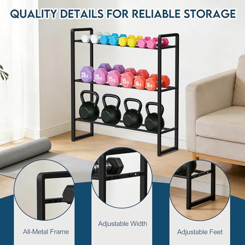 LOFTEY 3 Tier Dumbbell Rack, Weight Rack for Home Gym Dumbbells, 330 Lbs Capacity Weight Holder, Dumbbell Rack Stand Only