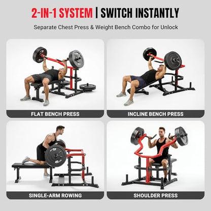 YOLEO Chest Press Machine, 1100LBS Bench Press Machine with Separate Press Station & Adjustable Weight Bench, Independent Converging Arms - color: Red-Black 2.0