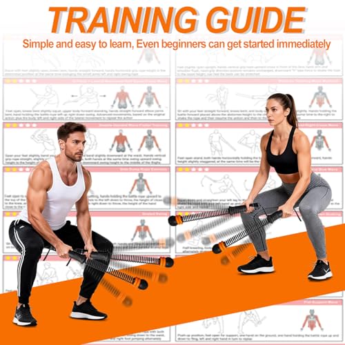 Upgrade Portable Ropeless Battle Ropes - Adjustable Weights Cordless Battle Ropes for Home Gym with Training Poster - Battle Rope Sticks Exercise Equipment for Low-Impact Workout, HIIT & Cardio