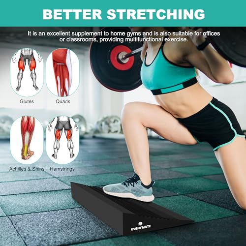 EVERYMATE Slant Board Calf Stretcher, Non-Slip Heel Elevated Squat Wedge Block for Weightlifting and Calf Stretching, Knees Over Toes Equipment 1000LB - color: Slant Board-15 degrees