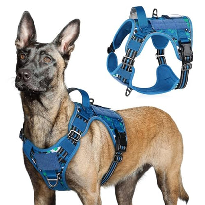 rabbitgoo Tactical Dog Harness for Large, No Pull Military Service Vest - color: Blue Camo, size: Large