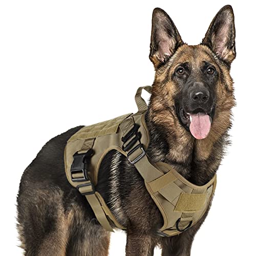rabbitgoo Tactical Dog Harness for Large, Heavy Duty Military No Pull Vest - color: Brown, size: Large