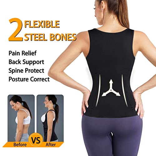GAODI Women Waist Trainer Vest Slim Corset Neoprene Sauna Tank Top Zipper Workout Body Shaper Shirt (2XL, Black Sauna Vest)