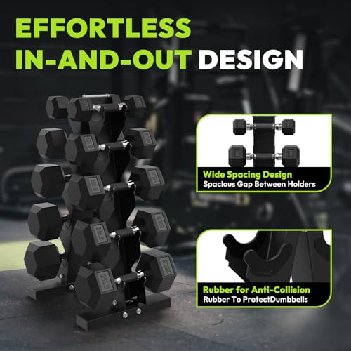 HANDBODE Hex Dumbbell Sets with Rack, 100-165 lb Rubber Encased Dumbbells for Strength Training, Exercise & Fitness, Home Gym Weight Set with Rack - style: 180 lb (5, 10, 15, 25, 35 lb) X 2 & Rack
