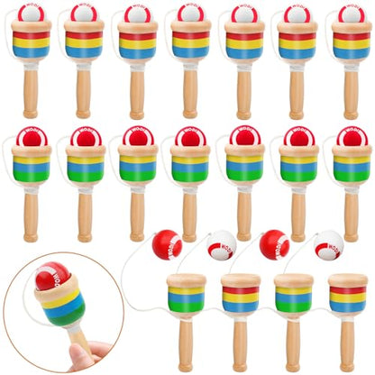 18 Packs Wooden Catch Ball, Retro Paddle Ball with String Toys for Kids & Adults, Hand Eye Coordination Cup and Ball Game for Outdoor Beach Lawn Party Favors, Family Fun & Education Supplies