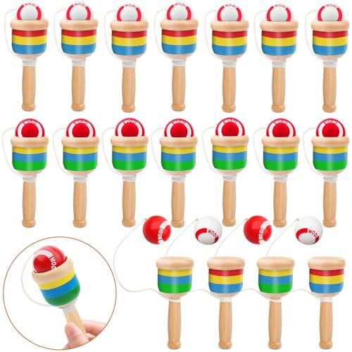 18 Packs Wooden Catch Ball, Retro Paddle Ball with String Toys for Kids & Adults, Hand Eye Coordination Cup and Ball Game for Outdoor Beach Lawn Party Favors, Family Fun & Education Supplies